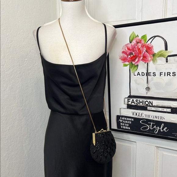 Vintage André Cellini Black Beaded Evening Bag with Goldtone Strap - Picture 2 of 7